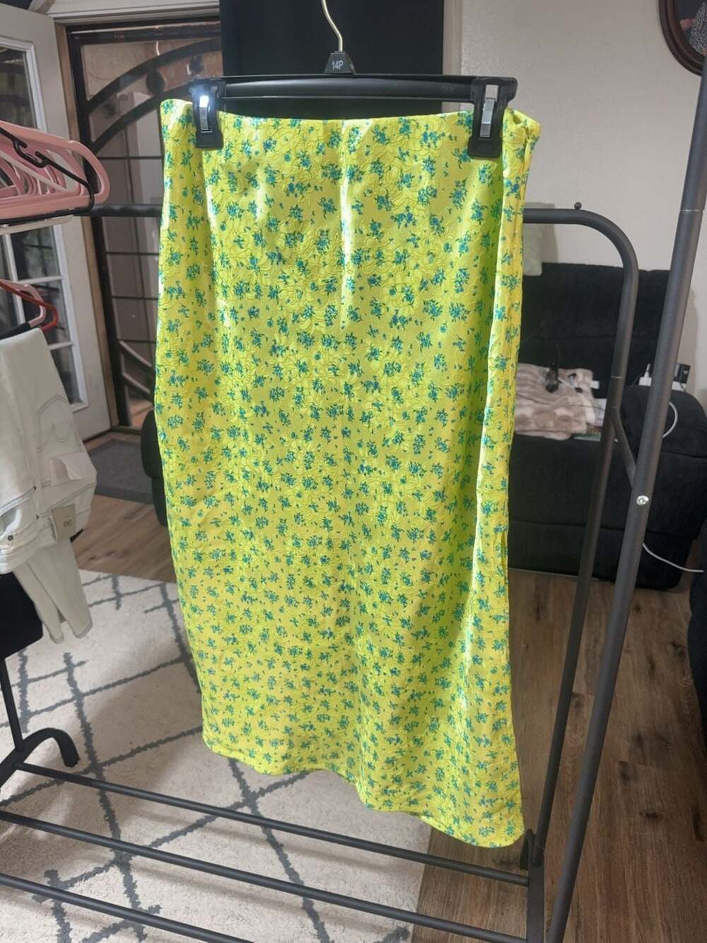 Wild Fable Size M Neon Yellow Floral Midi Skirt